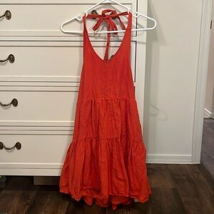 American eagle tangerine orange halter linen dress size small